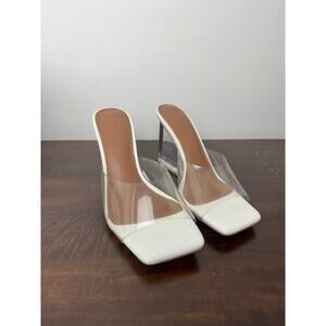 Fashion to Figure X Gabrielle Union Clear & White Wedge Heel Mules Size 6 NIB